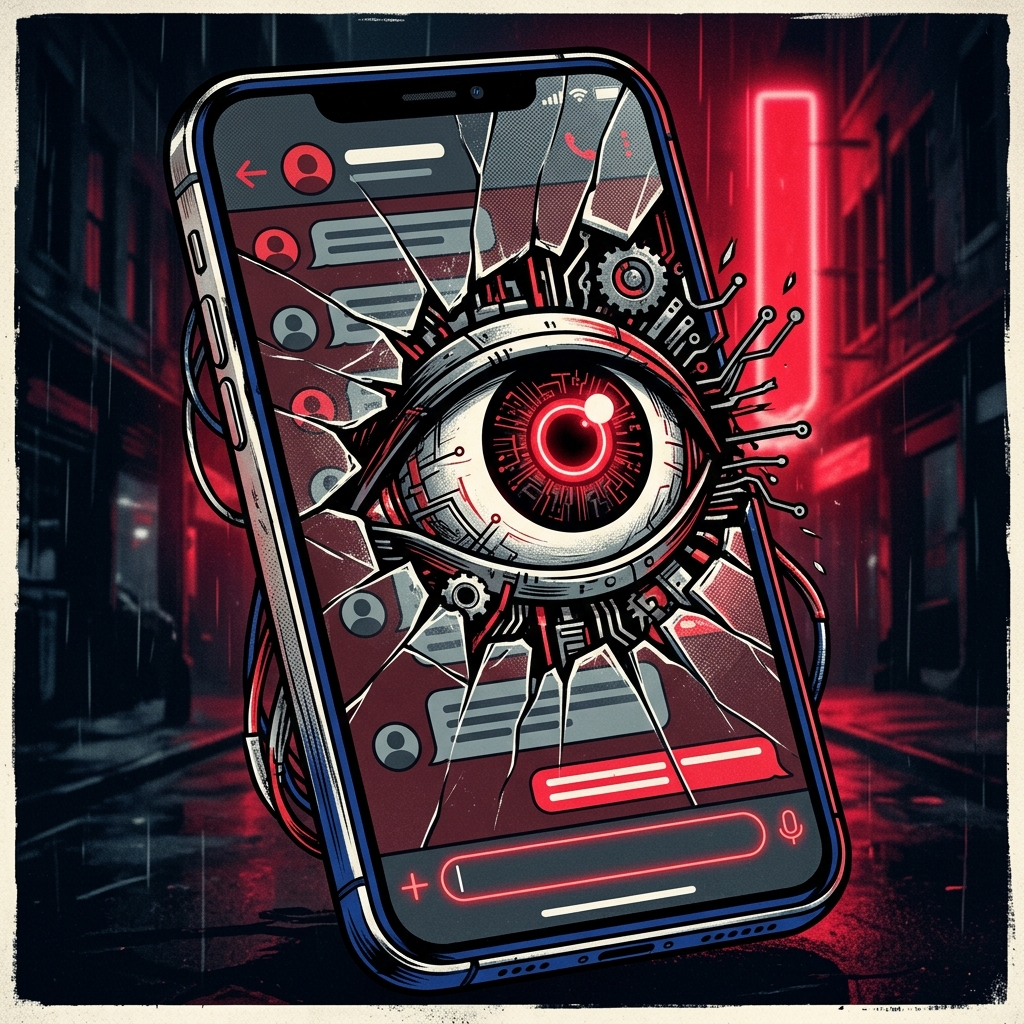 ToDus bajo vigilancia — un ojo observa a través de la pantalla del teléfono